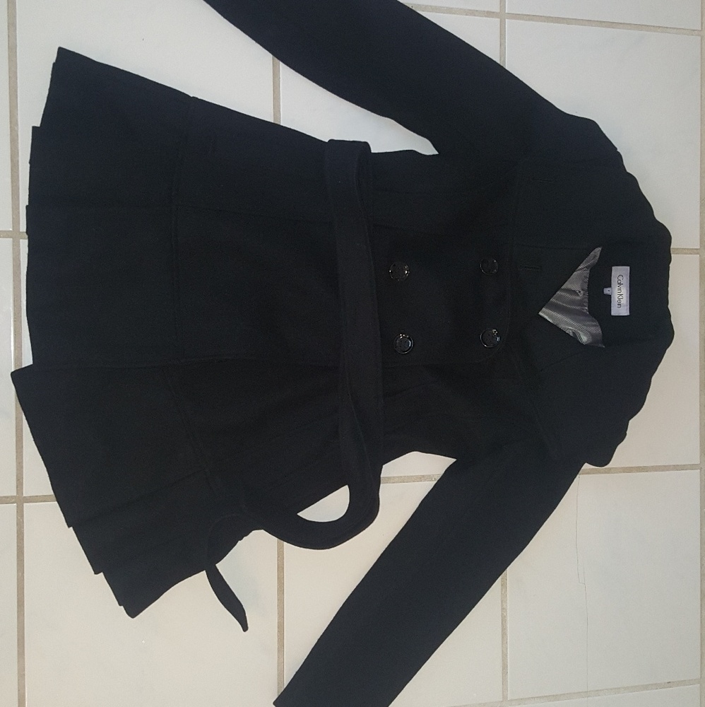 Black Calvin Klein ruffled peacoat